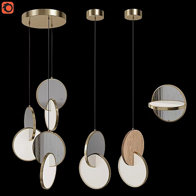 Modern Circular Pendant Lights With Metal Wooden Glass Hanging Design 3d model
