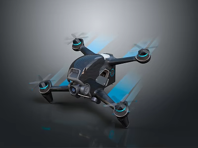 High Performance Flying Drone With Carbon Fiber Body Camera And Blue LED Propellers 3d model