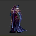 Fantasy Mythical Character Wearing Purple Blue Robe With Sword Sharp Ears Ornate Design