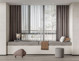 Modern Bay Window Bay Window Curtain 3d model