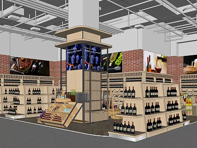 Supermarket Department Store Wine Display Area With Organized Shelves And Glass Bottles 3d model