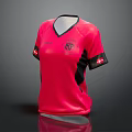 Red Sports Jersey With V Neck Black Sleeves And Denmark Flag Logo