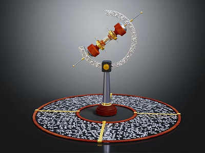 Intricate Mechanical Device With Red Gold Components Circular Digital Pattern Base And Yellow Lines 3d model