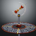 Intricate Mechanical Device With Red Gold Components Circular Digital Pattern Base And Yellow Lines 3d model