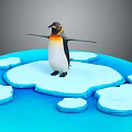 Penguin With Spread Wings On Ice Platform Surrounded By Small Ice Blocks In Blue Water
