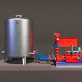 Industrial Equipment Setup With Stainless Steel Tank Red Pump And Piping System