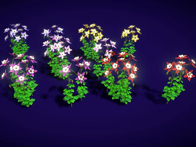Colorful Flowering Plants With Green Leaves And Multiple Color Blooms 3d model