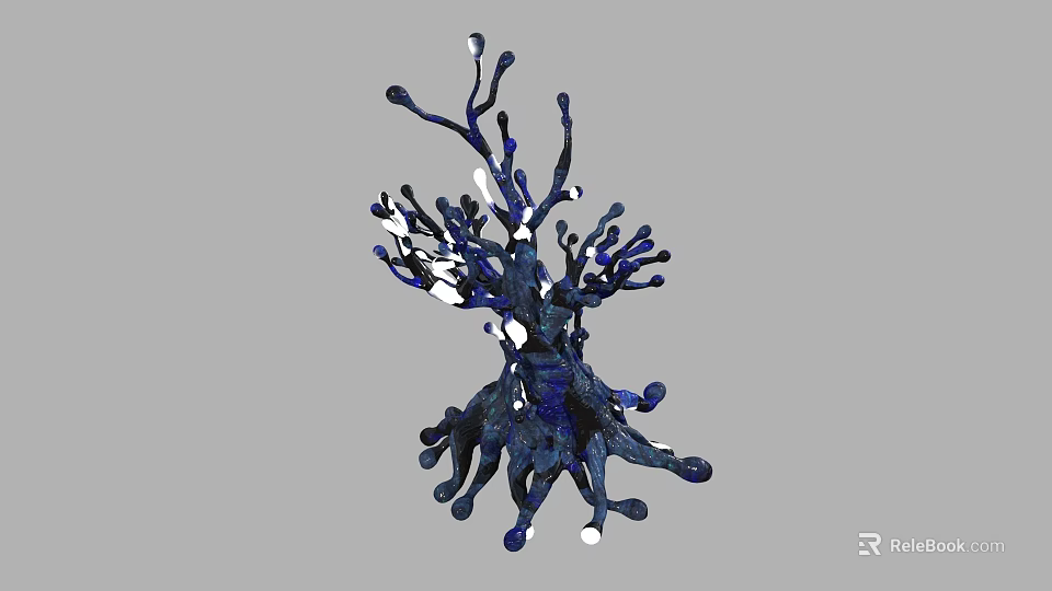 Cartoon Scene Featuring Abstract Blue Black Branch Structure With White Accents 3d model 