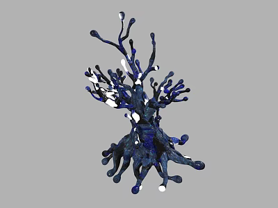 Cartoon Scene Featuring Abstract Blue Black Branch Structure With White Accents 3d model