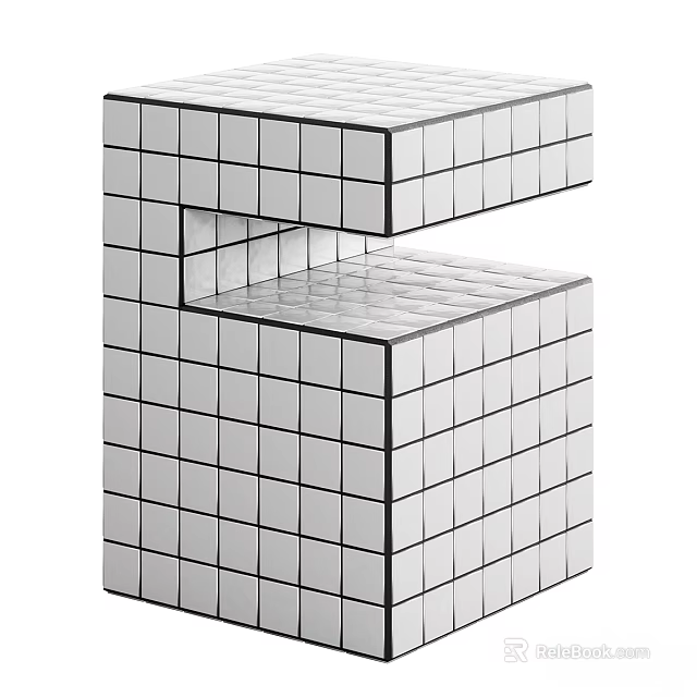 Modern Three Dimensional Decorative Sculpture With White Cubes And Black Lines 3d model 