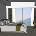 Hotel Guest Room With Twin Beds Green Accents Large Windows Mountain View Desk And Chair