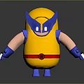 Yellow Armored 3D Character With Blue Helmet Red Belt And Claw Weapons