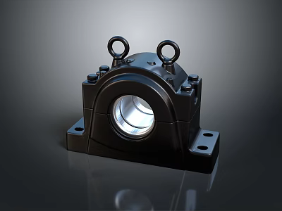 Black Industrial Bearing Housing With Two Lifting Rings And Circular Opening 3d model