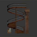 Elegant Wooden Spiral Staircase With Curved Handrail And Support Structure As Home Furniture Design