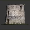Circular Stone Tower Model With Small Window And Green Grass Base