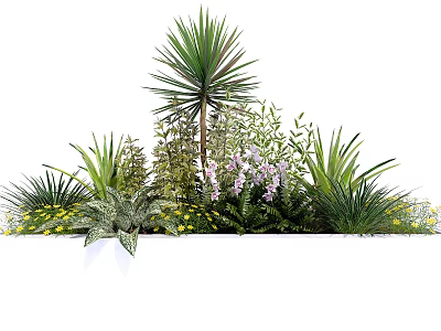 Diverse Garden Flowers and Plants with Purple Blooms Yellow Flowers and Green Leaves 3d model