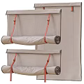 Elegant Beige Roman Blinds With Red Straps Rolled Design For Home Window Decor