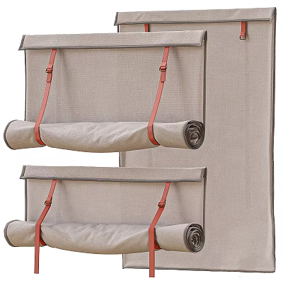 Elegant Beige Roman Blinds With Red Straps Rolled Design For Home Window Decor 3d model