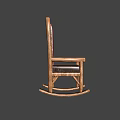 Wooden Rocking Chair With Patterned Backrest Cushion And Brown Leather Seat