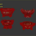 Intricate Metal Sculpture Carvings Of Decorative Bowls With Lotus Design And Gemstones