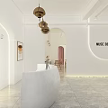 Modern Beauty Salon Interior With White Curved Reception Desk Pendant Lights And Marble Floor