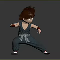 Man In Blue Martial Arts Uniform With White Belt Doing Kung Fu Stance Red Wristbands