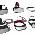 Various VR Headsets With Modern Design And Black Silver Red Accents