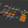 Colorful Cooking Utensils Set With Pots Pans Cutting Board And Kitchen Tools