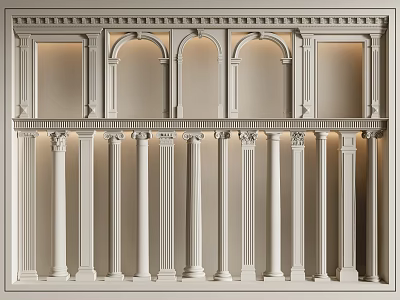Roman Columns Interior Design With Symmetrical Arrangement Warm Lighting Classical Details 3d model