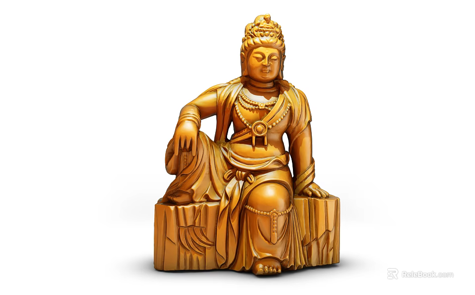Exquisite Wooden Buddha Sculpture Carving With Intricate Robes Ornate Jewelry And Sitting Pose 3d model 