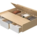 Modern Wooden Storage Bed With Open Compartment And Multiple Drawers For Clothes 3d model