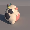 Cute Cartoon Reptile With White Body Black Spots Pink Belly Green Horns Sitting On Gray Surface