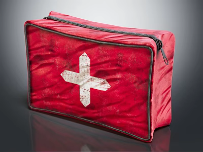 Red First Aid Kit Bag With White Cross And Zipper Closure Design 3d model