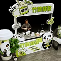 Liuzhou Bamboo Tube Fresh Tea Kiosk With Panda Decor And Green Plants