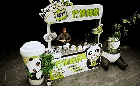 Modern Internet Celebrity Milk Tea Booth Market Booth Meichen Panda Theme Booth Creative Bazaar Booth Commercial External Booth 3d model