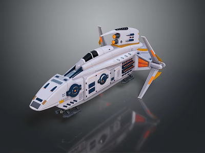 White Sci Fi Spaceship Model With Detailed Cockpit Orange Blue Accents And Wings 3d model