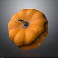 Single Orange Pumpkin with Green Stem on Black Reflective Background