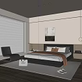 Modern Bedroom Interior With Comfortable Bed Cushions Throw Blanket Accent Chair And Artwork