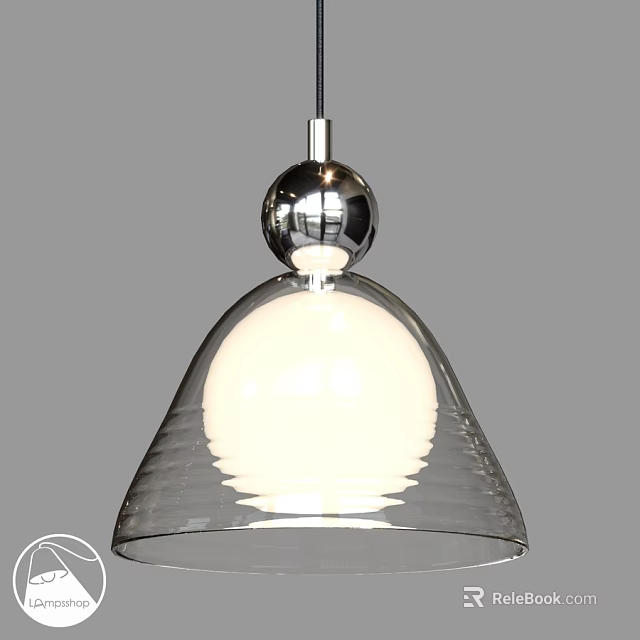 Modern Pendant Light With Transparent Glass Dome Shade And Metallic Top 3d model 