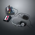 Classic Vintage Electronic Audio Equipment With Cassette Player Headphones And Tapes