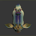Cute 3D Fantasy Creature Design with Blue White Body Decorative Head Flower and Colorful Tail