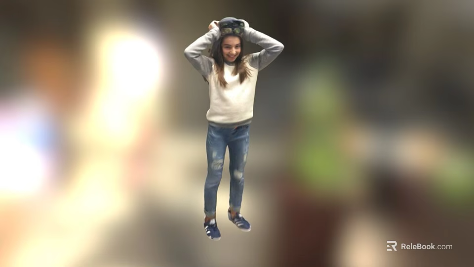 Game Character Girl Scratching Hair Wearing White Sweater Blue Ripped Jeans And Blue Shoes 3d model 