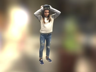 Game Character Girl Scratching Hair Wearing White Sweater Blue Ripped Jeans And Blue Shoes 3d model