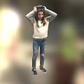 Game Character Girl Scratching Hair Wearing White Sweater Blue Ripped Jeans And Blue Shoes