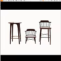 Set of Three Wooden Bar Stools With Backrest In Different Heights