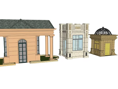 Diverse Classic Architectural Structures With Columns Arched Windows And Decorative Domed Roof 3d model