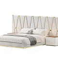 Elegant Modern Double Bed With Diamond Tufted Upholstered Headboard And White Nightstands