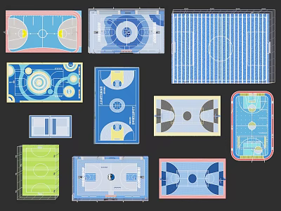 Sports Field Floor Plans Including Basketball And Football Court Designs 3d model