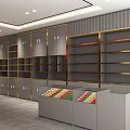 Modern Tobacco and Liquor Store Interior With Gold Shelves Lighting and Display Counters