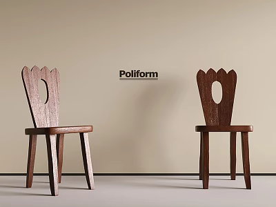 Unique Wooden Dining Chairs With Decorative Cutout Back in Poliform Style 3d model